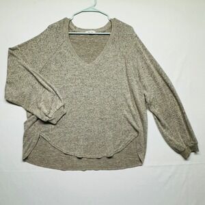 Z Supply Oversized Lightweight V-neck Sweater Balloon Sleeves Oat Womens Large